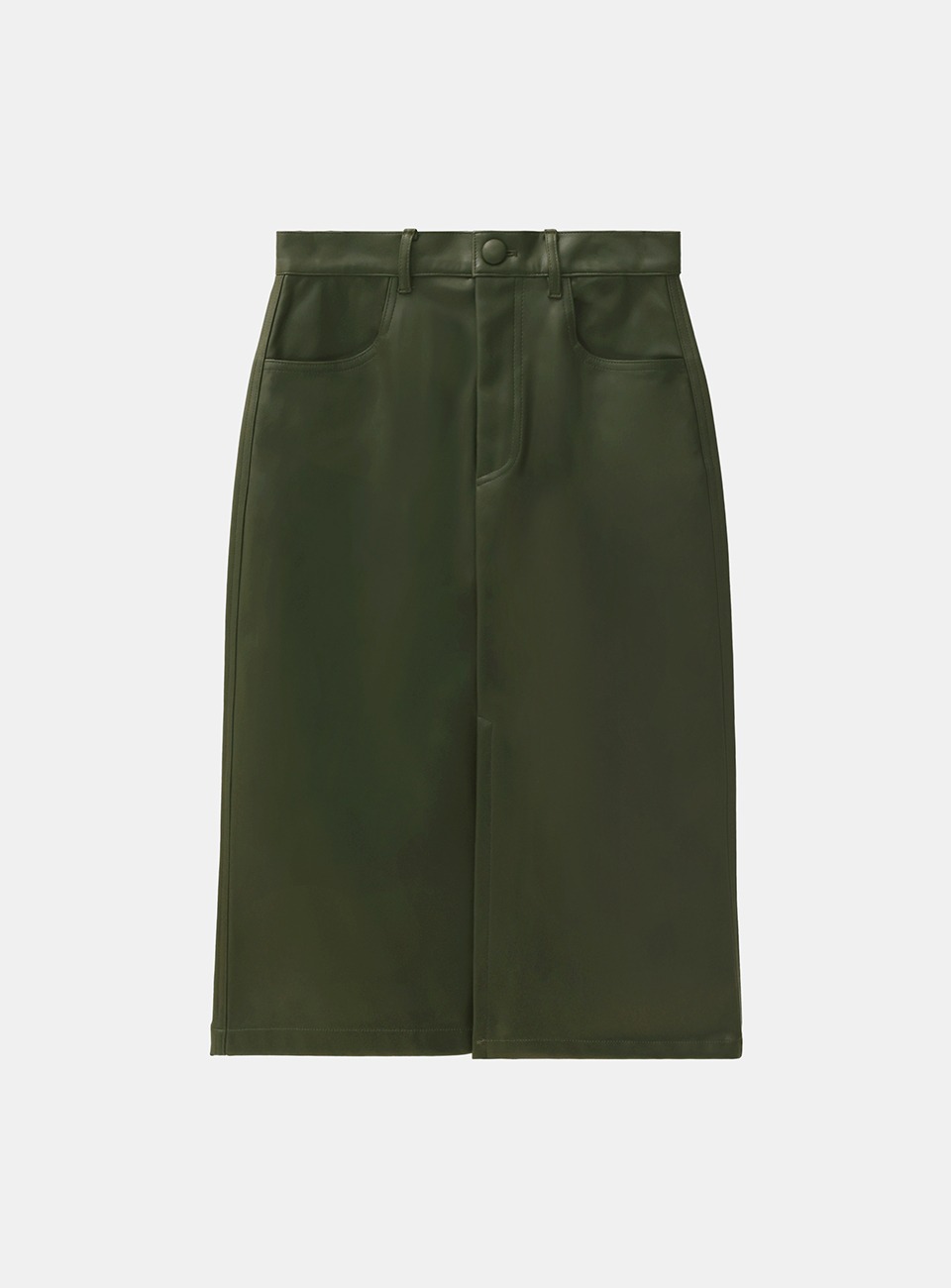 Slit leather skirt (Khaki)